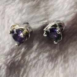 Amethyst Stud Earrings In Silver 