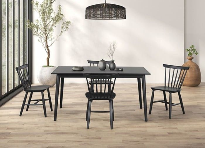 5 PIECE DINING TABLE SET MID CENTURY MODERN BLACK SPINDLE KITCHEN DINETTE COMEDOR MESA SILLAS