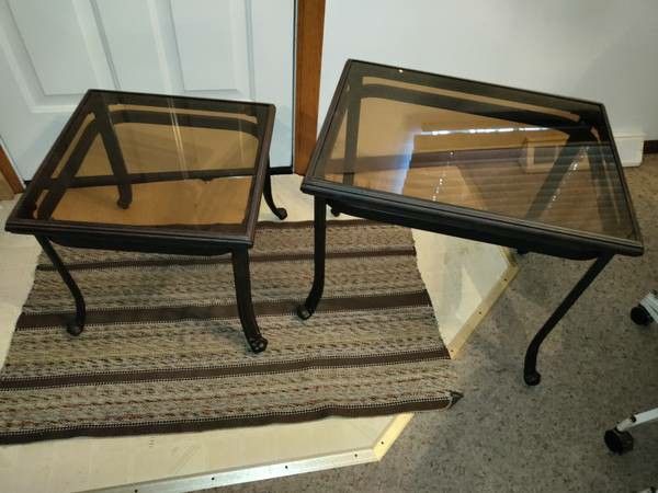 (2) Tables w/ smoked removable glass! Excellent Shape! Coleman brand!