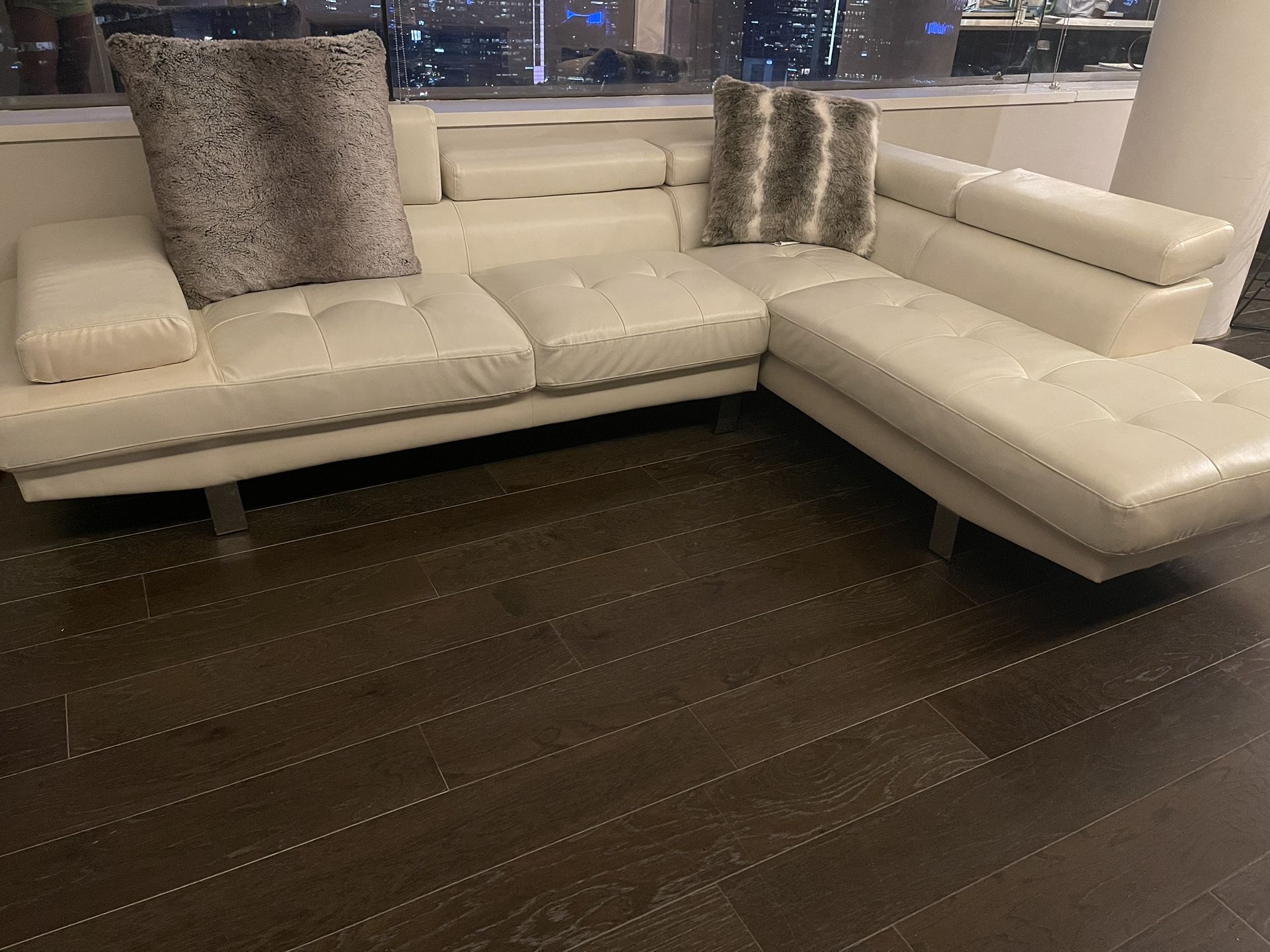 Off white/ Egg Shell Leather Sectional Couch