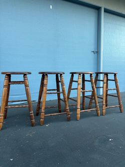 Set of 4 Wood Bar/Counter Stools