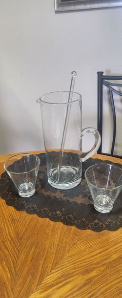 Pitcher Glass w/ glasses & mixing wand
