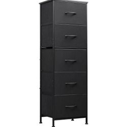 WLIVE 5-Drawer Fabric Dresser | Storage Tower / Cabinet, Wood Top & Sturdy Metal