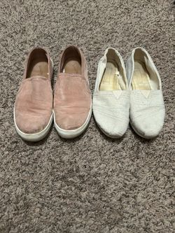 Pink and white slip on shoes