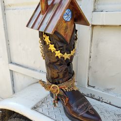 XL Handmade Cowboy Boot Birdhouse Home Decor Sculpture 