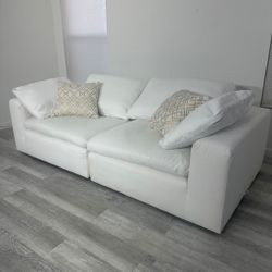 Sectional Modular 2pcs Cloud White Fabric - FREE DELIVERY