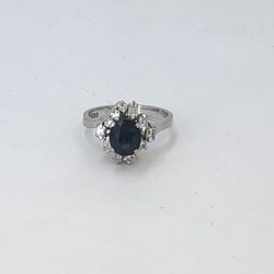 Platinum Sapphire & Diamond Ring Size 5.5