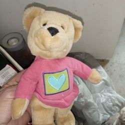 MINT Hallmark Gold Crown Exclusive Plush Bear - Pink Heart Sweater - Vintage 2000s - Collectible