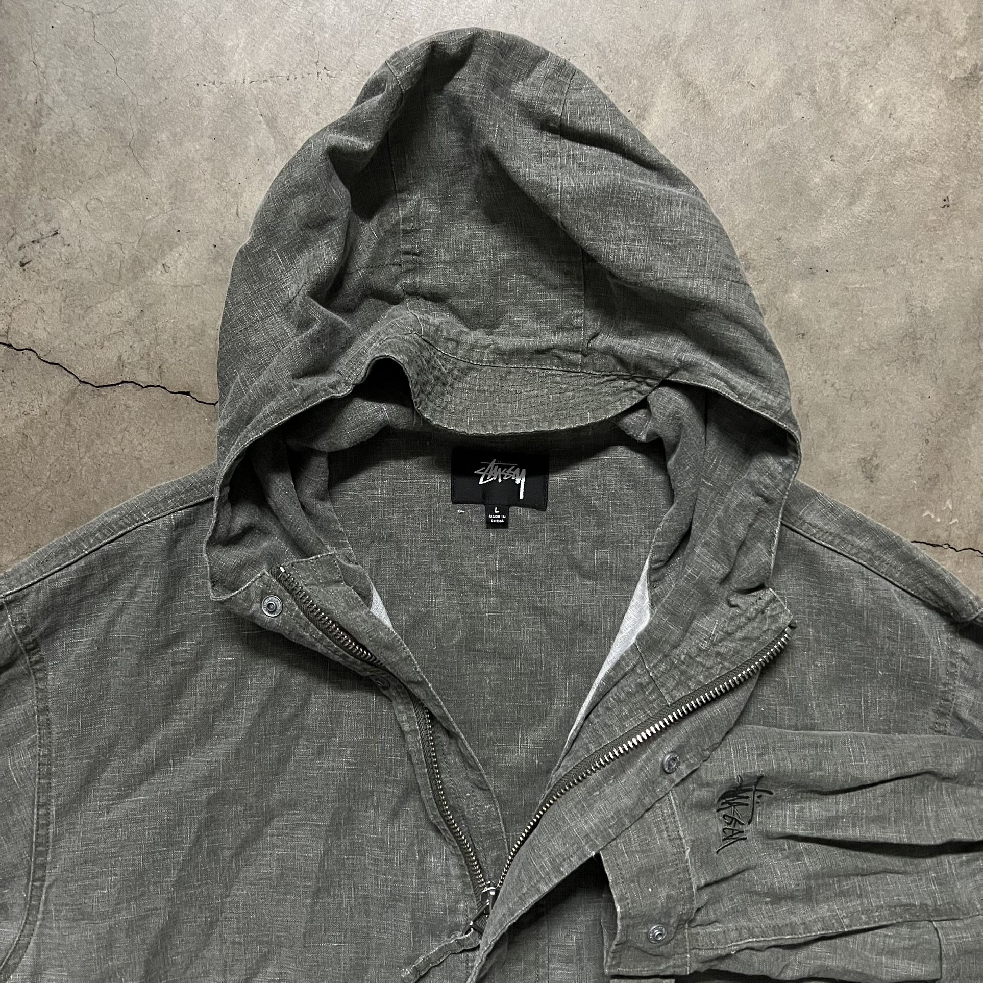 Stussy Streetwear Cropped Parka Anorak Waxed Linen Military Jacket L
