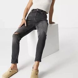 FREE PEOPLE High Rise Dark Grey Zuri Mom Jeans NEW