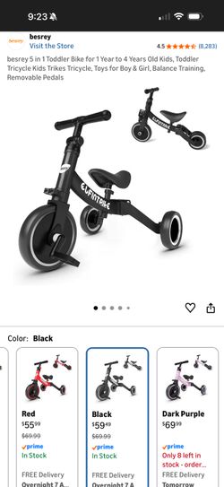 Bersey 5 in 1 Toddler Bike for 1 Year to 4 Years Old Kids, Toddler Tricycle Kids Trikes