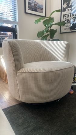 Striped Fabric Swivel Accent Chair