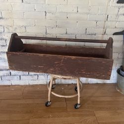 Long Vintage Tote Wooden Tool Box