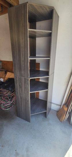 Assembled Style+ 25in W Coastal Teak Corner Wood Closet Tower