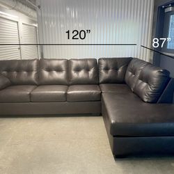 Free Delivery- Brown Leather Sectional Sofa with Right Facing Chaise 