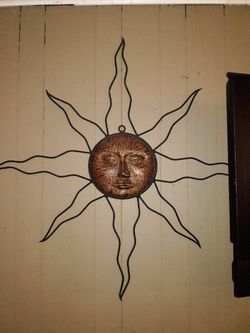 37" SUN wrought iron w thick ceramic wall mount / outdoor decor