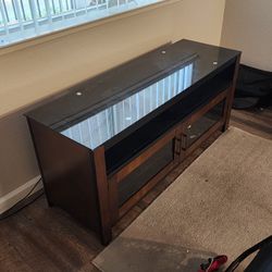 TEMPERED GLASS TOPPED TV Stand With 3 Interior Shelves