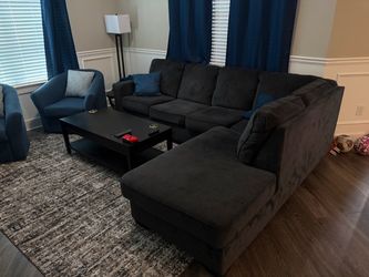 Dark Gray Fabric Sectional Sofa with Chaise