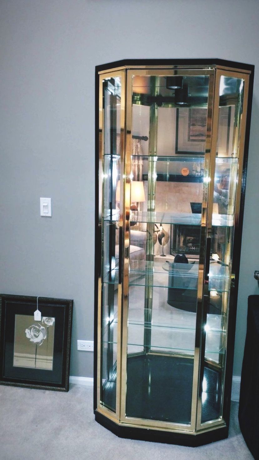 Vintage Gold Glass Curio Cabinet