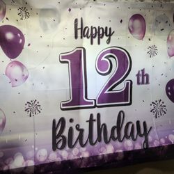 12th Birthday Banner Purple 40 X 70 Inches