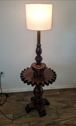 Vintage Wood Floor Lamp with Side Table