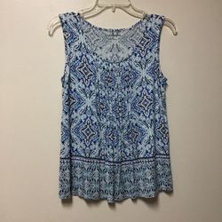 Women’s CROFT &  BARROW Rayon/spandex blue print sleeveless pull over top… Size petite small