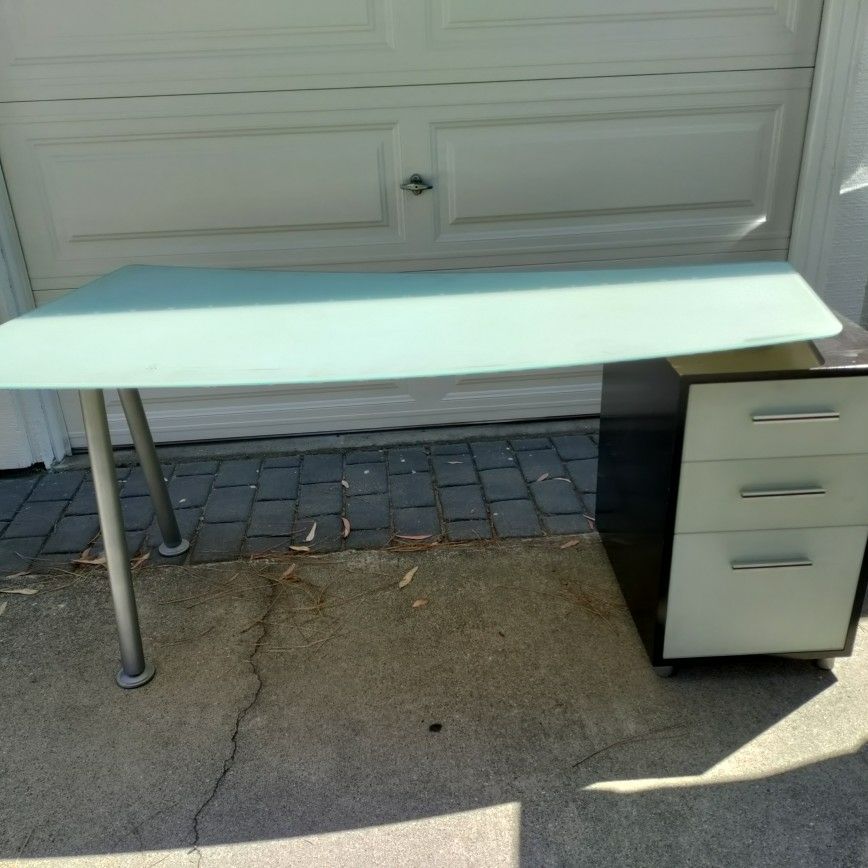 Glass Top Desk with File Cabinet obo