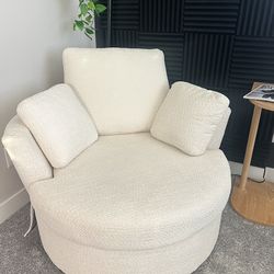 Upholstered Swivel Armchair - Beige Grain Fleece