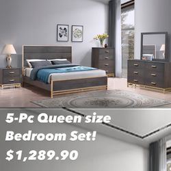 5-Pc Queen Size Bedroom Set. $53 Down Payment 
