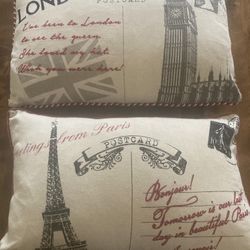 London & Paris Postcard Pillows 