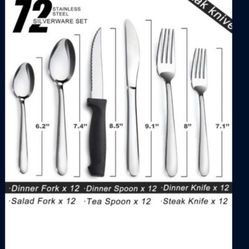 72 PCS.SILVER SILVERWARE SET WITH STEAK KNIVES SERVICES FOR 12 72 Pcs silver Silverware Set with Steak Knives Service for 12,Stainless Steel Flatware 