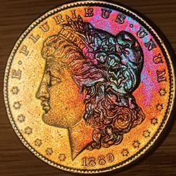 GORGEOUS RAINBOW TONED 1889 MORGAN SILVER DOLLAR!  LOOK!!🌈🌈
