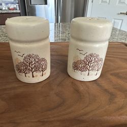 Vintage 80's Stoneware Salt & Pepper Shakers