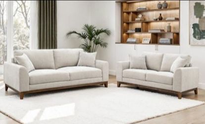 Brand New Light Grey Mid-Century Style Sofa & Loveseat