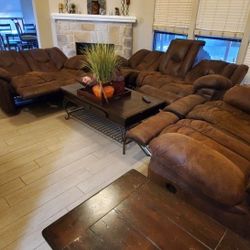 3-Piece Reclining Couch Set with Tables