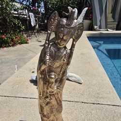 Antique Bronze-Brass 12" Asian Deity Goddess Statue Figure 