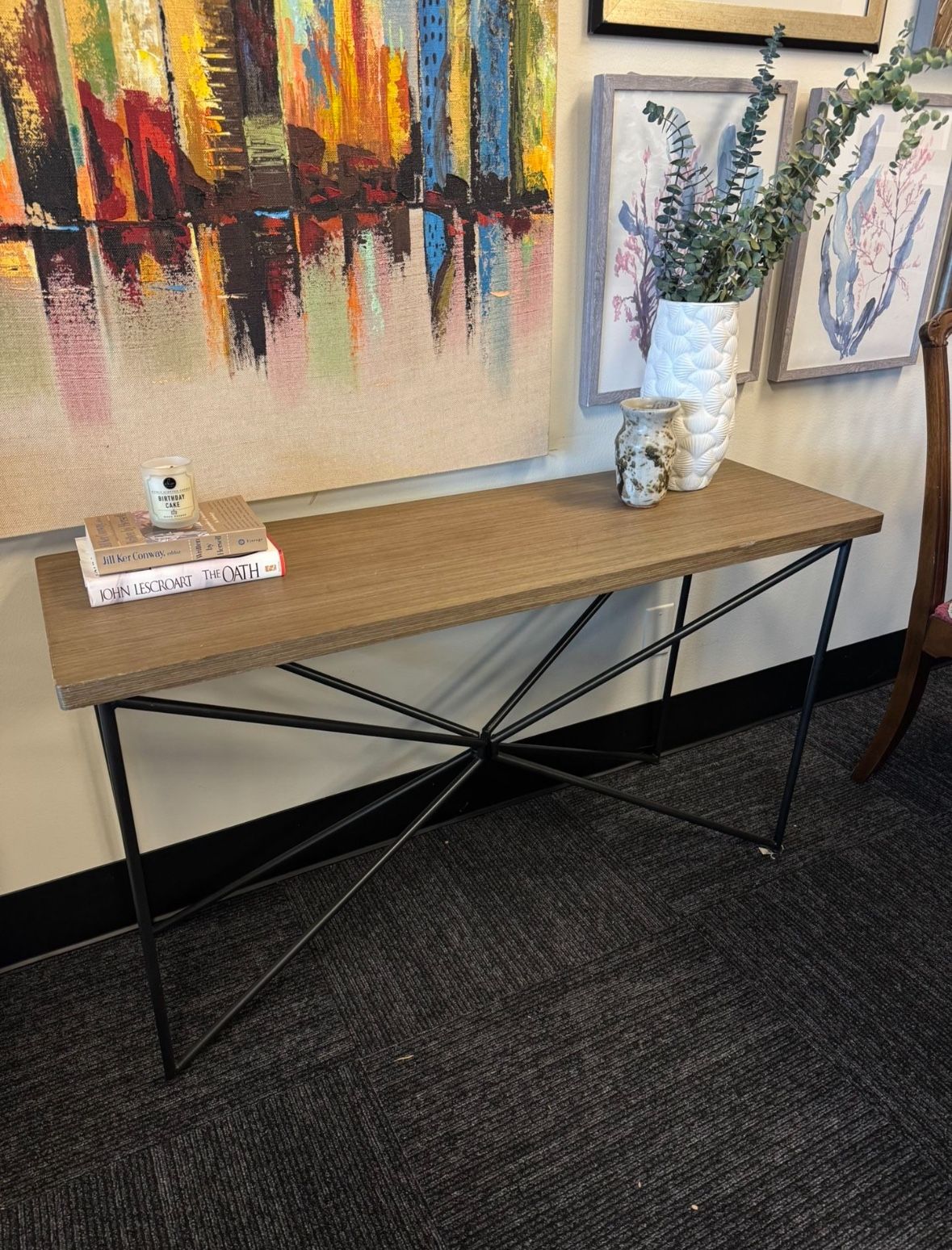 Wood Console Table with Metal Legs