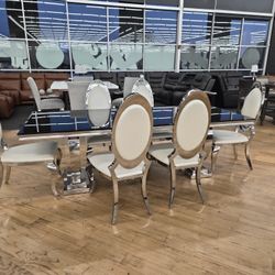 Black & Silver 7pc Dining Set