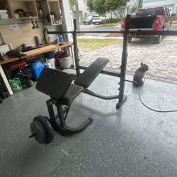Weight Bench, Bar Bell And Weights