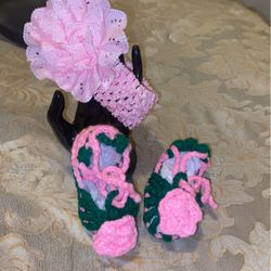Baby Girl Crochet Sandals And Headband Set