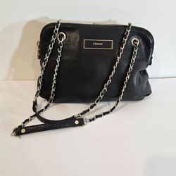 DKNY black leather handbag purse