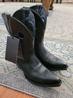 Black Women's Matador Leather Boots- Black Star