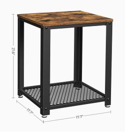 Industrial End Table, 2-Tier Side Table with Storage Shelf, Sturdy, Easy Assembly, Wood Look Accent Furniture, with Metal Frame, Rustic Brown