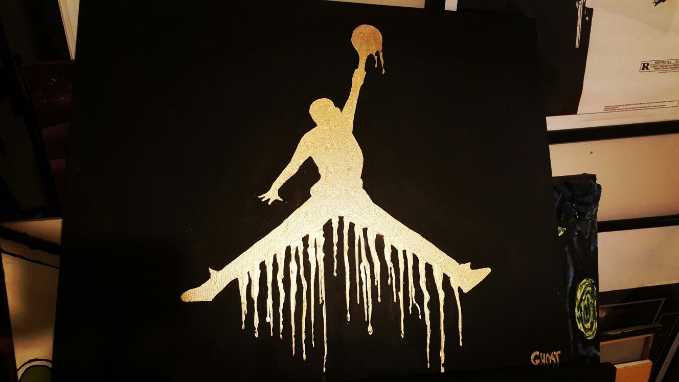 Jordan logo dripping in gold painting 22x30