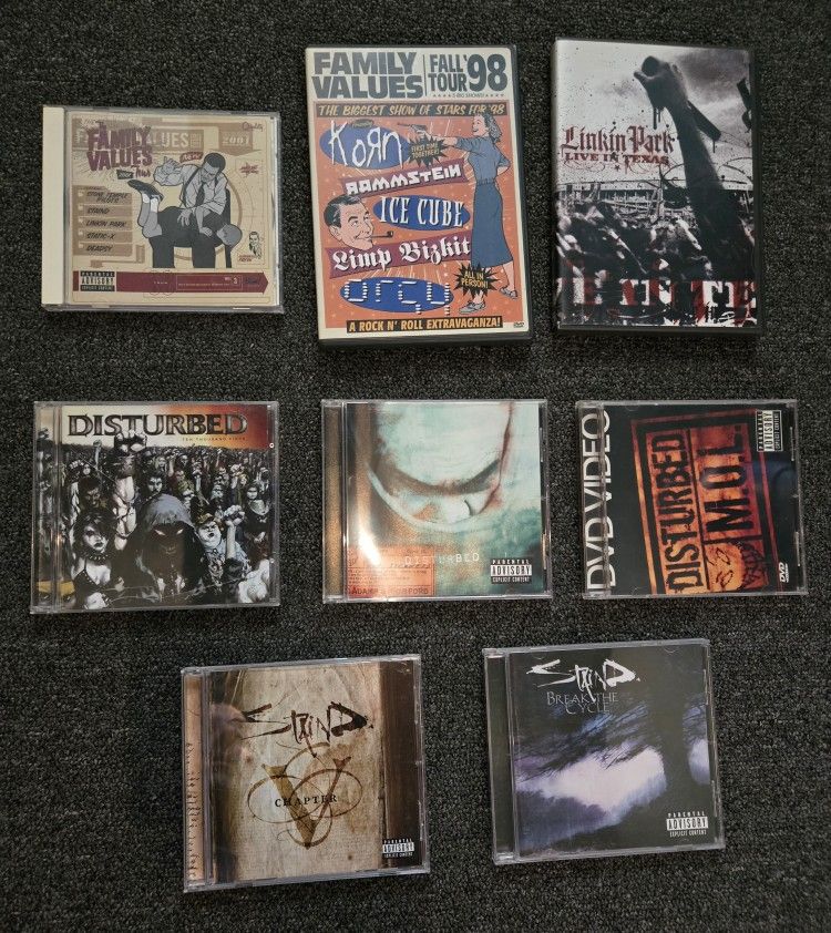 Lot Of 8 Asst DVD & CDs - Linkin Park, Staind, Disturbed