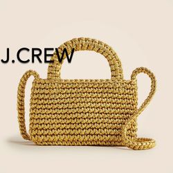 (NEW) WOMEN’S J.CREW PLATINO GOLD CADIZ PHONE CROCHET CROSSBODY IN METALLIC  