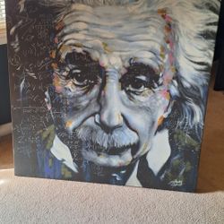 VINTAGE Albert Einstein painting 40"x40" in mint condition! "It's all Relative"