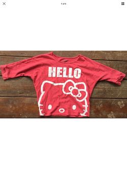 Hello Kitty Juniors Girls Red White Shirt Cropped Dolman Sleeve Medium!
