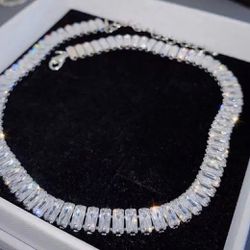 Silver And Cz Choker Style Necklace 