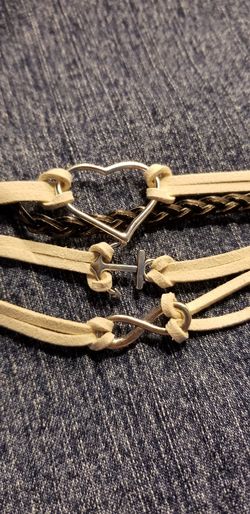 White Leather Silver Color Charms  Bracelet